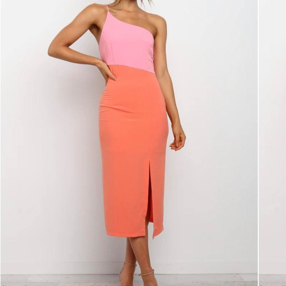Petal and Pup Pink and Orange One-Shoulder Dress